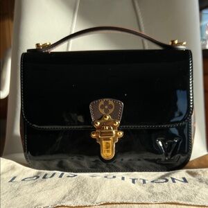 Louis Vuitton Glossy Black Satchel with Gold Hardware